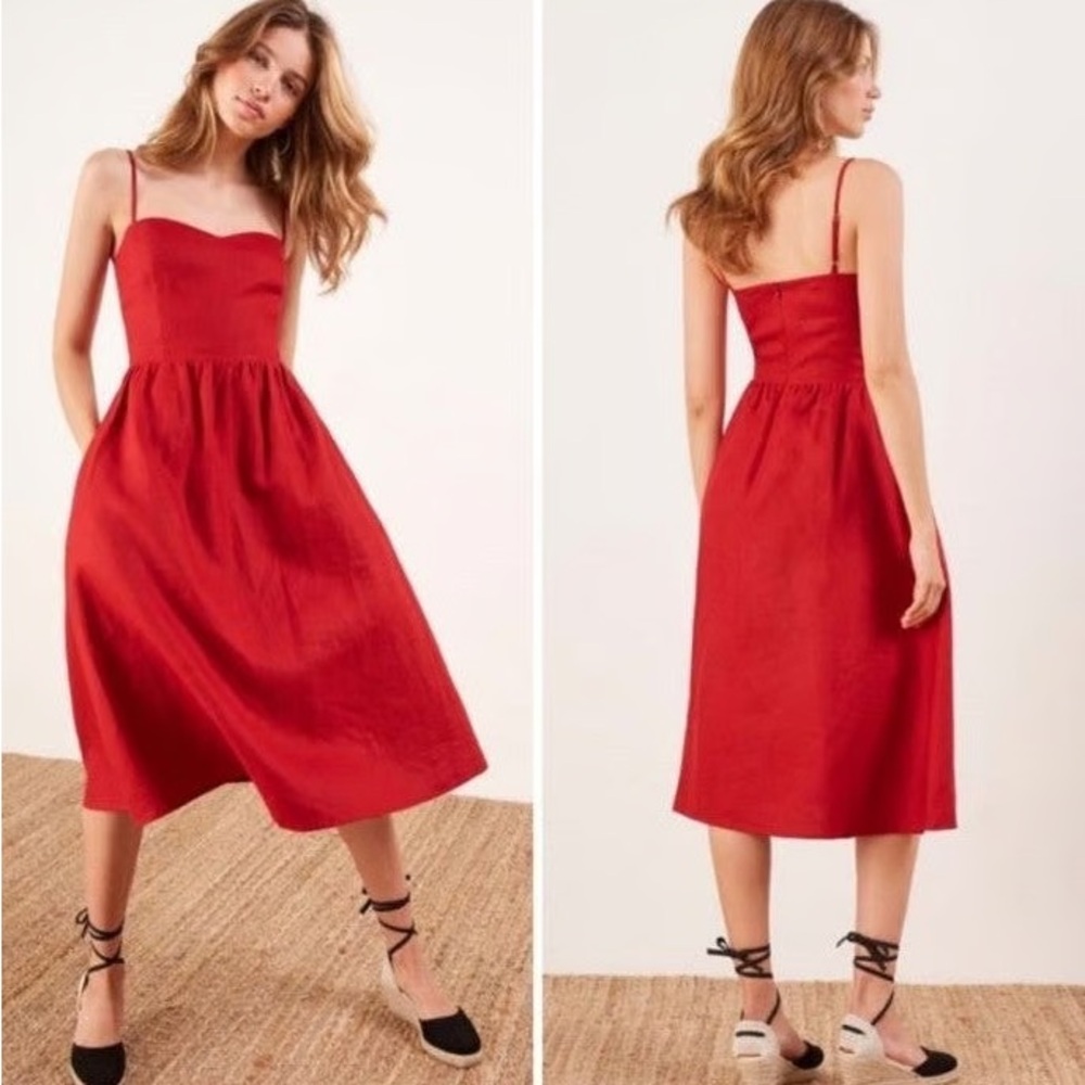 Reformation Red Midi Dress – Sweetheart Neckline, Size 4